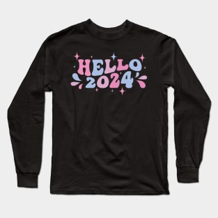 Hello 2024 pastel retro design Long Sleeve T-Shirt